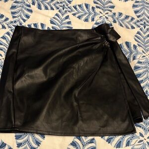 Black Faux Leather Wrap Skirt